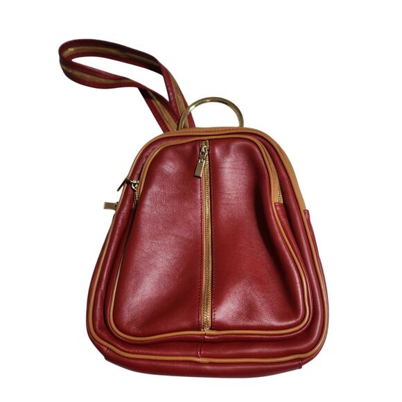 VALENTINA EUC RED LEATHER CONVERTIBLE SLING BACKPACK BAG main image 5